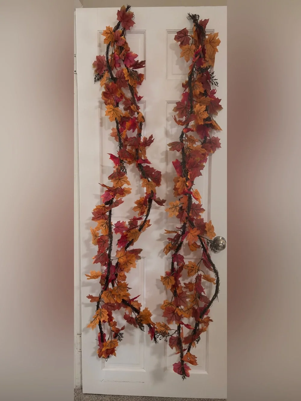 Autumn Maple Leaf Garland - Fall Door Decor in Red & Orange set of 4